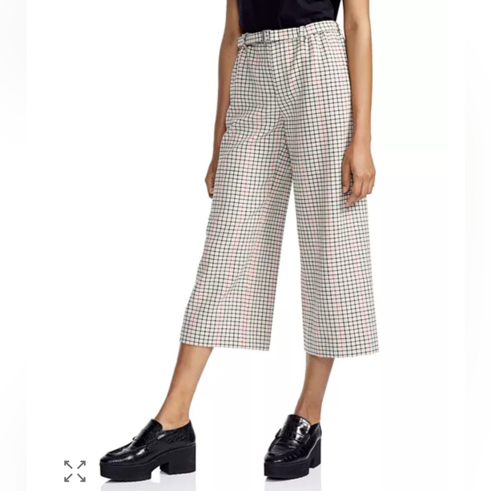 Maje Poldi Houndstooth Plaid Wide-Leg Cropped Pants